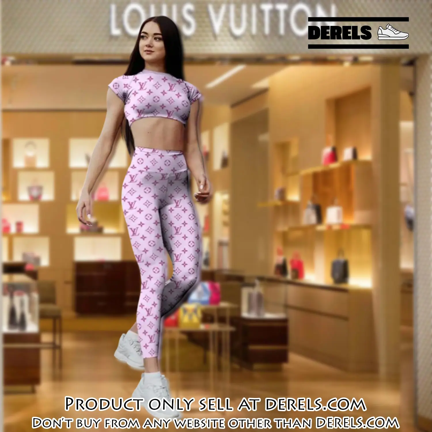 Pink louis vuitton sportwear combo luxury brand crop top tshirt and legging for women ctl1015 dr2819711